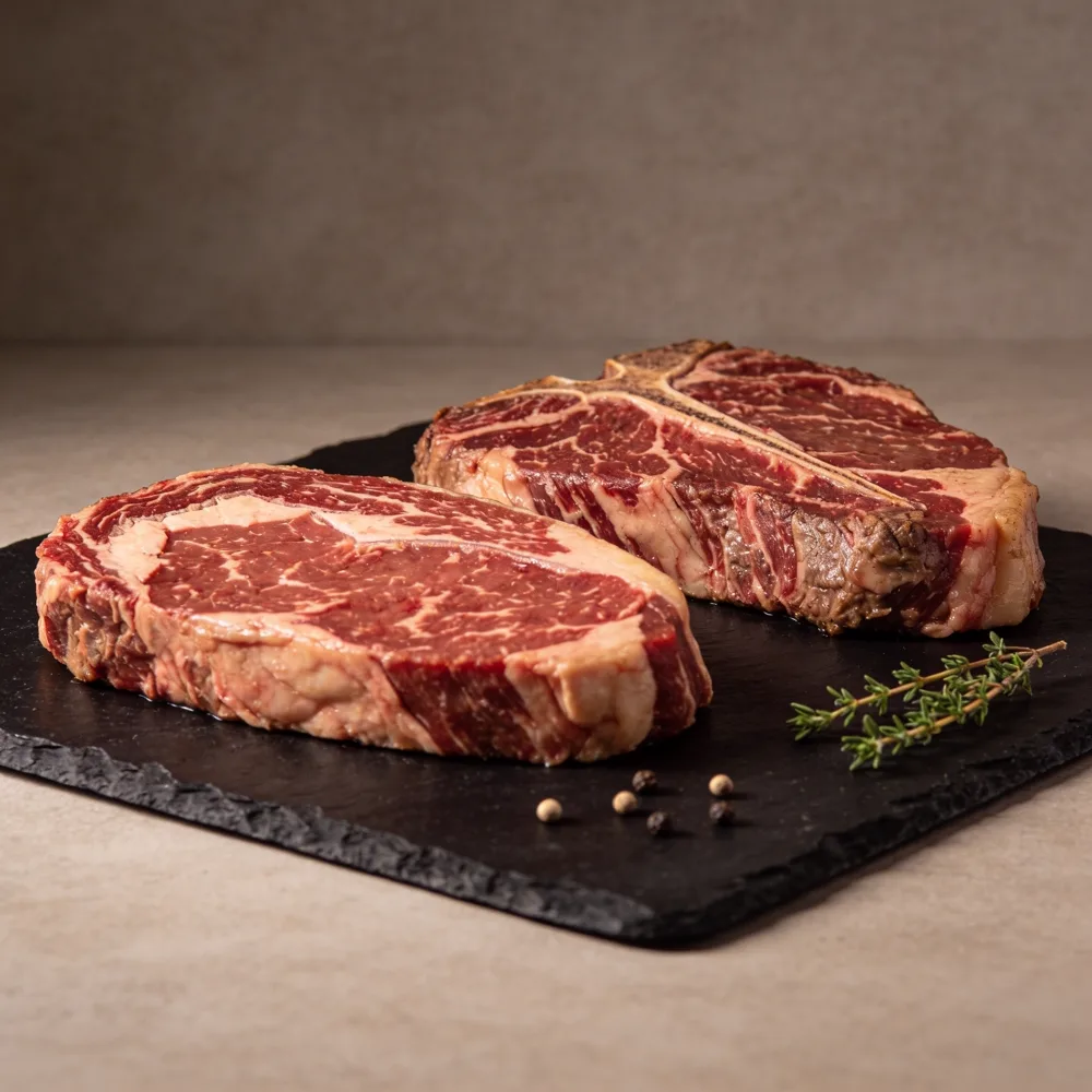 Dry-aged beef ribeye steaks