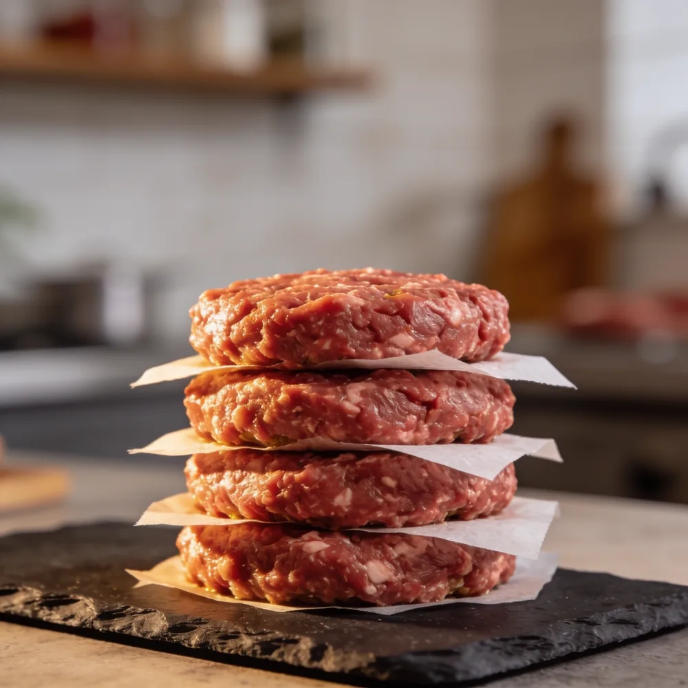 Hand-formed beef burgers